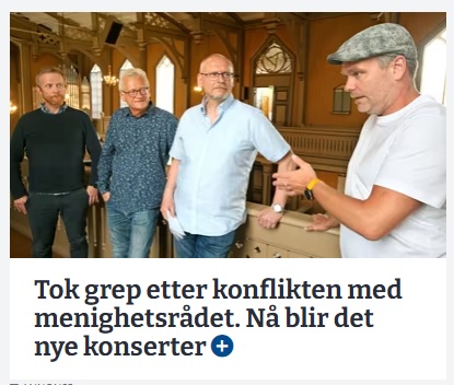 Bildet viser en faksimile fra avisen iTromso med bilde av fire menn i en kirke
